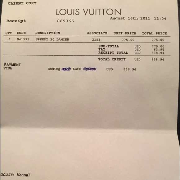louis vuitton template receipt