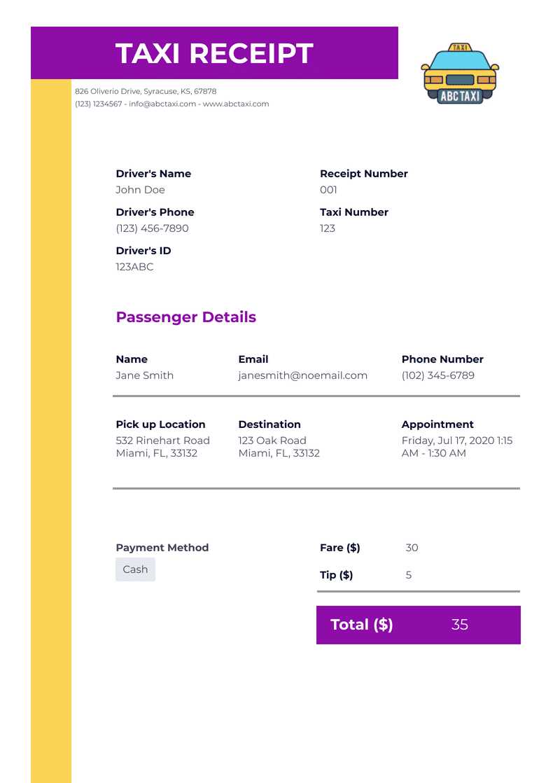 ny taxi receipt template