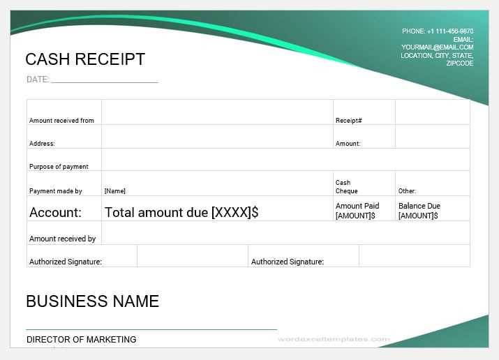 ms excel cash receipt template