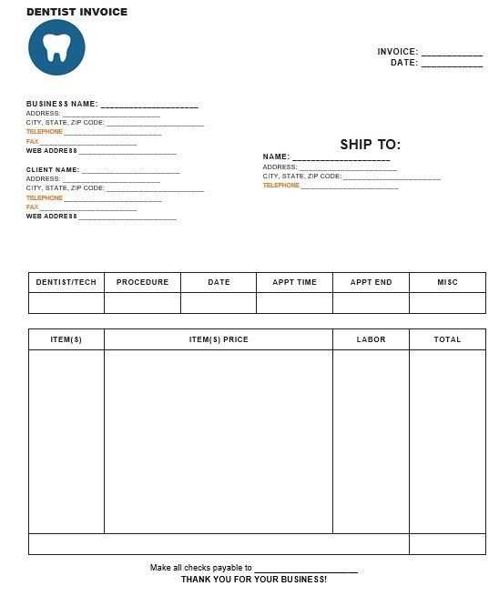 dental office receipt template