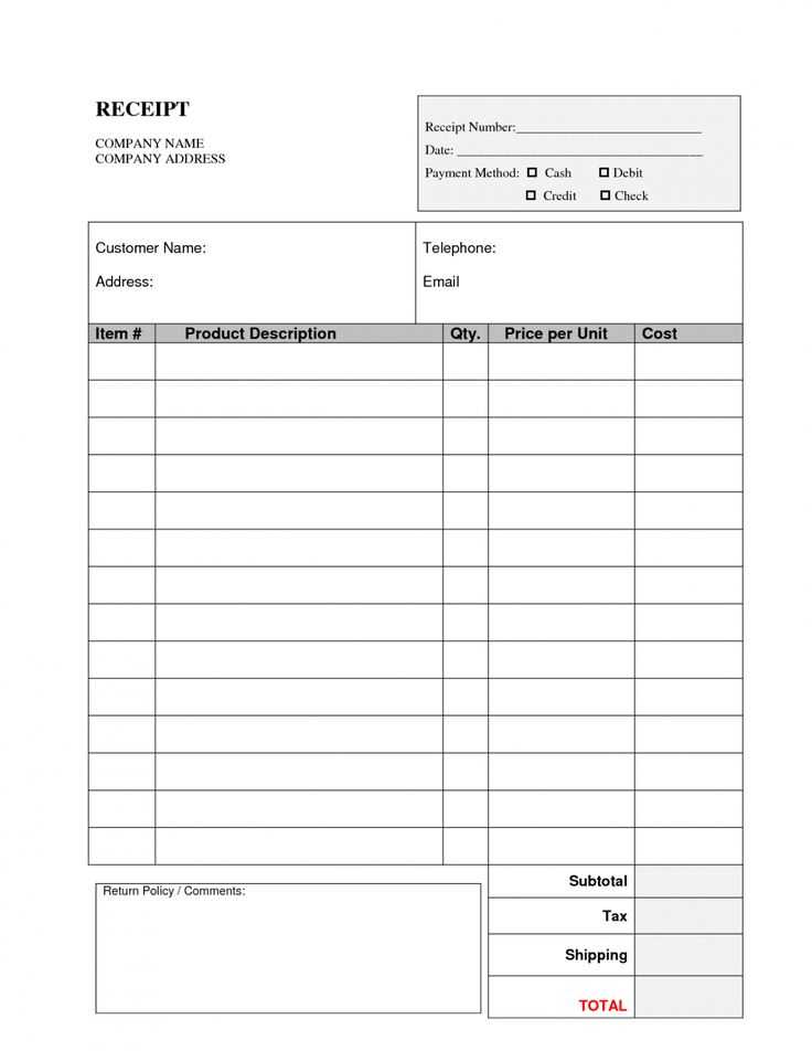 food receipt templat