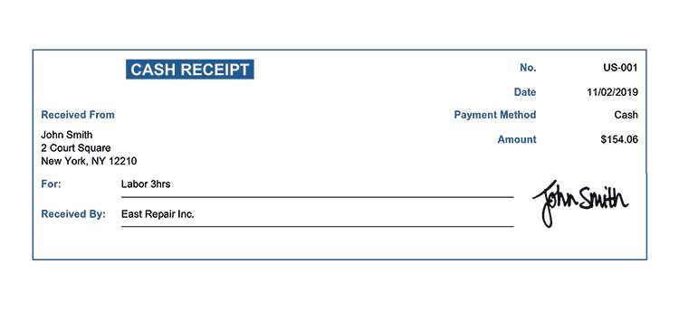 free cash receipt template