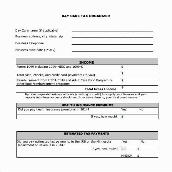 free child care receipt template