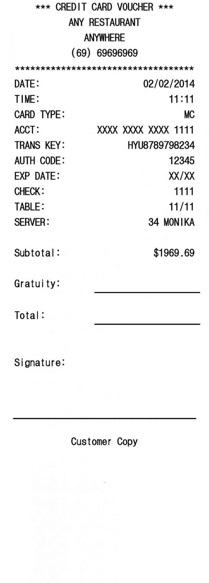 Free credit card receipt template