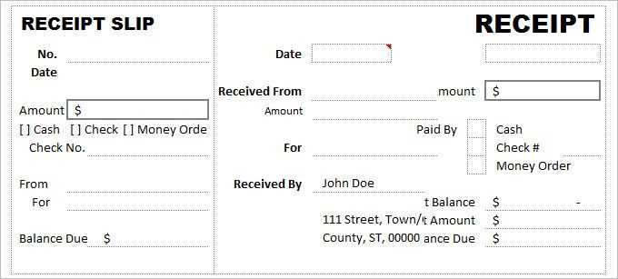 cash receipt excel template