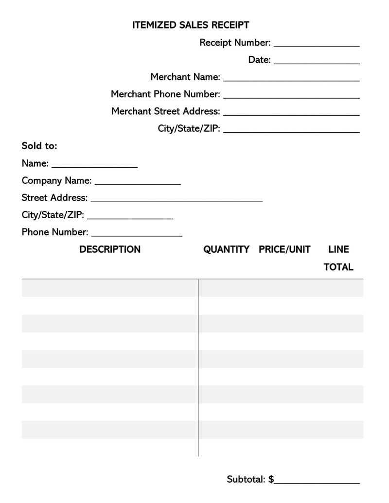 retail receipt template word