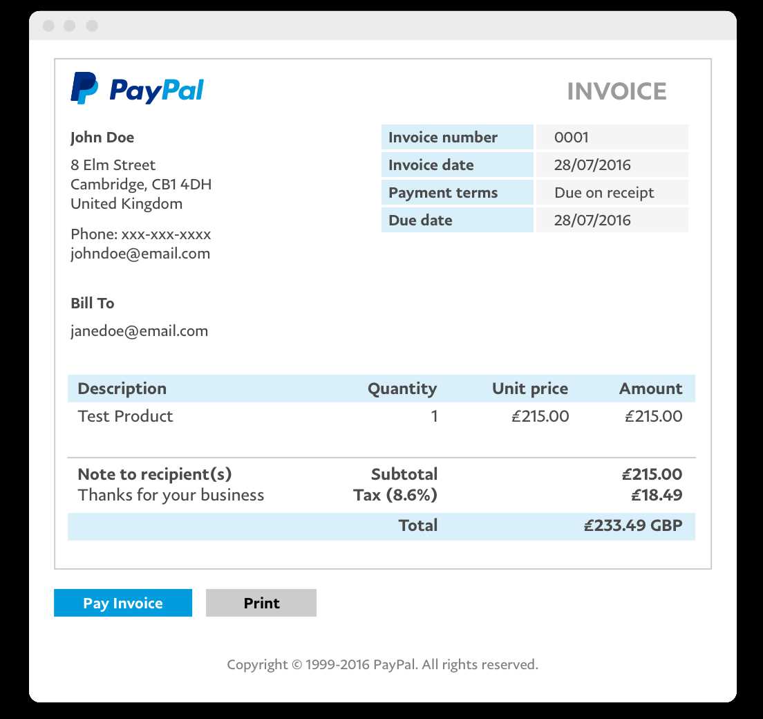 receipt invoice template online webpage