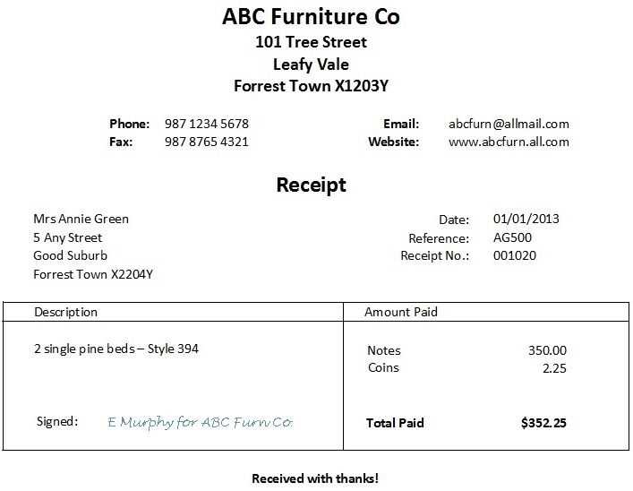 official receipt template
