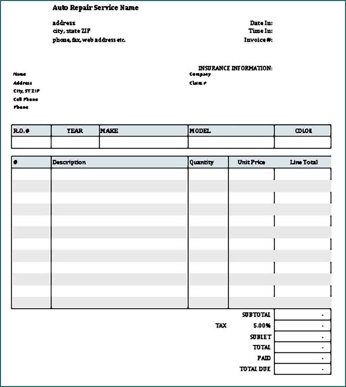 auto repair receipt template