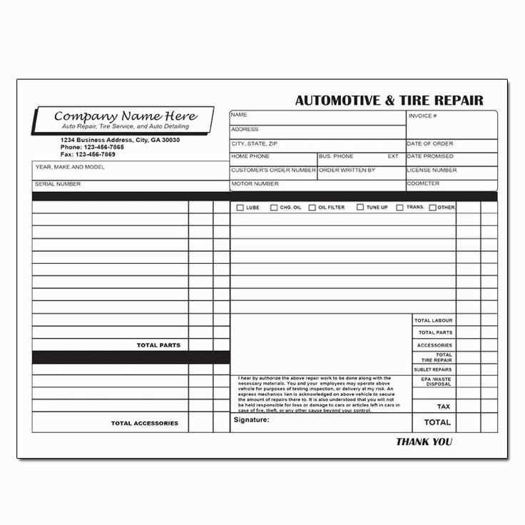 Free tire shop receipt template