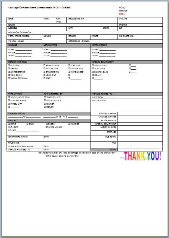 free tow truck receipt template