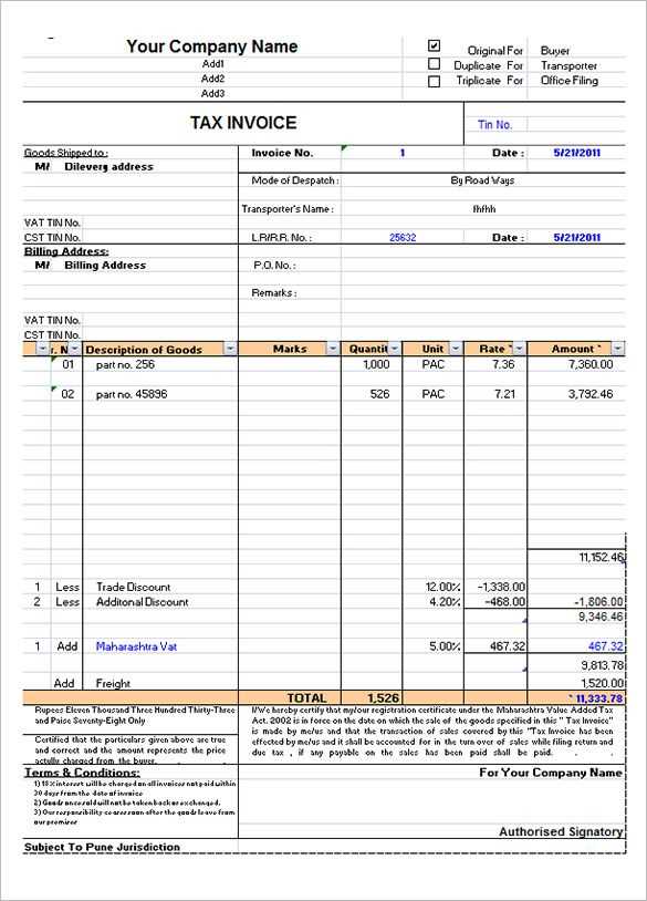 tax receipt template excel