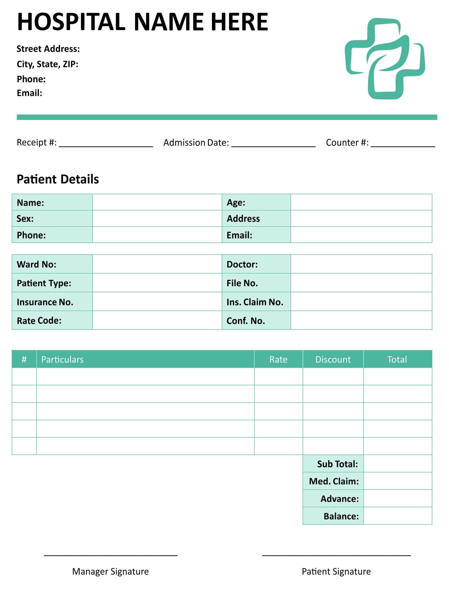 medical receipt template xls
