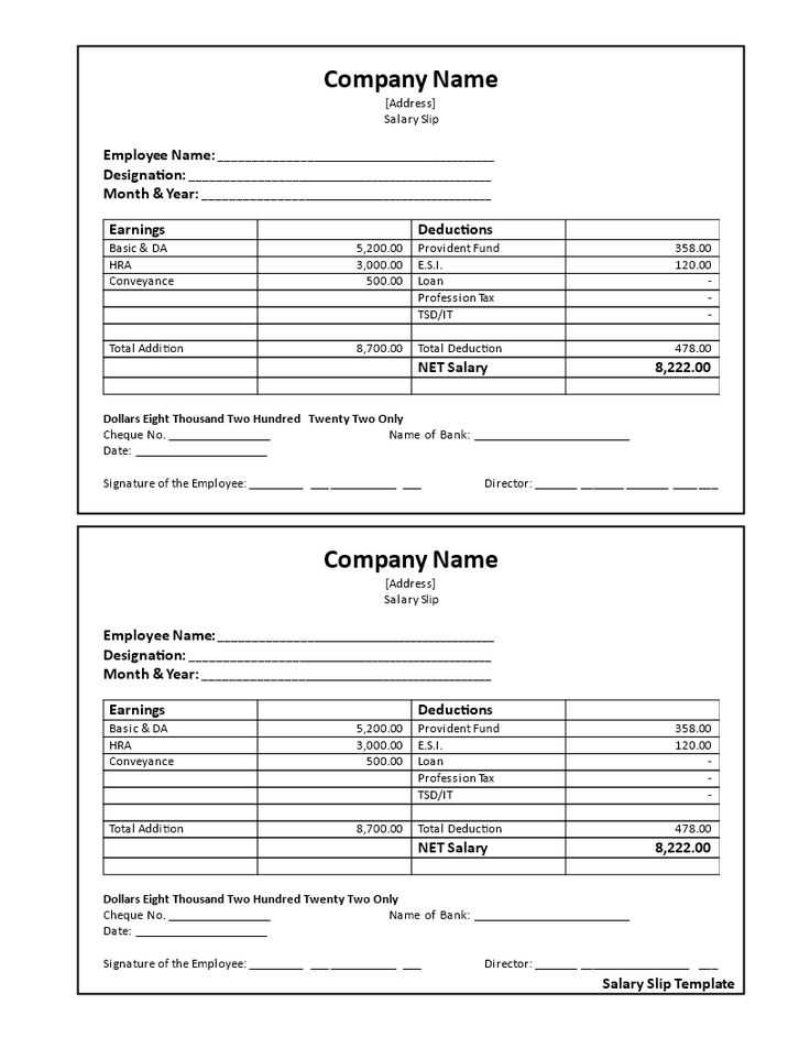 salary receipt template for a nanny