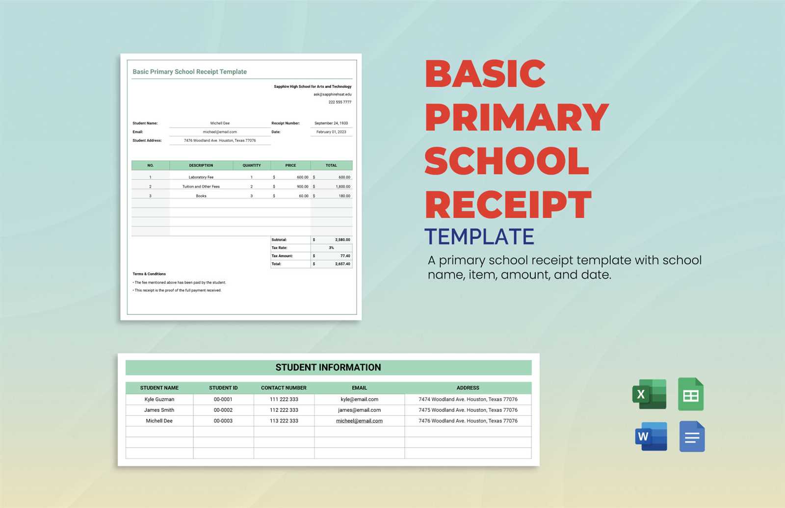 tuition receipt template