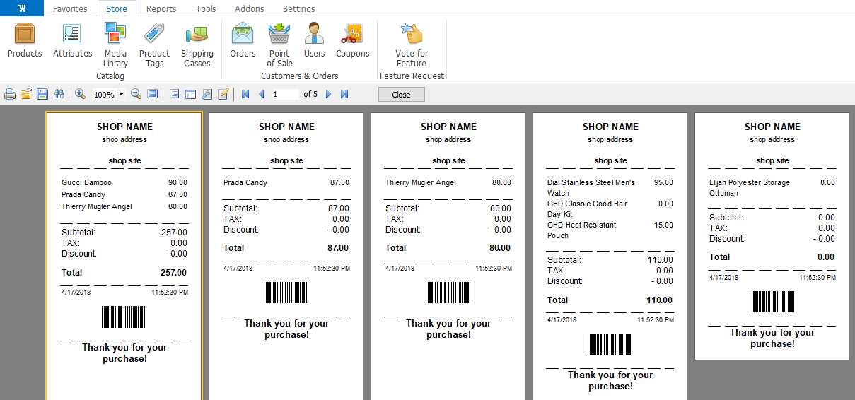 pos receipt printer template