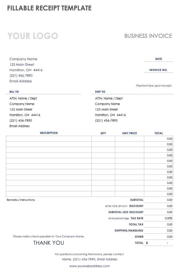 fillable cash receipt template word doc