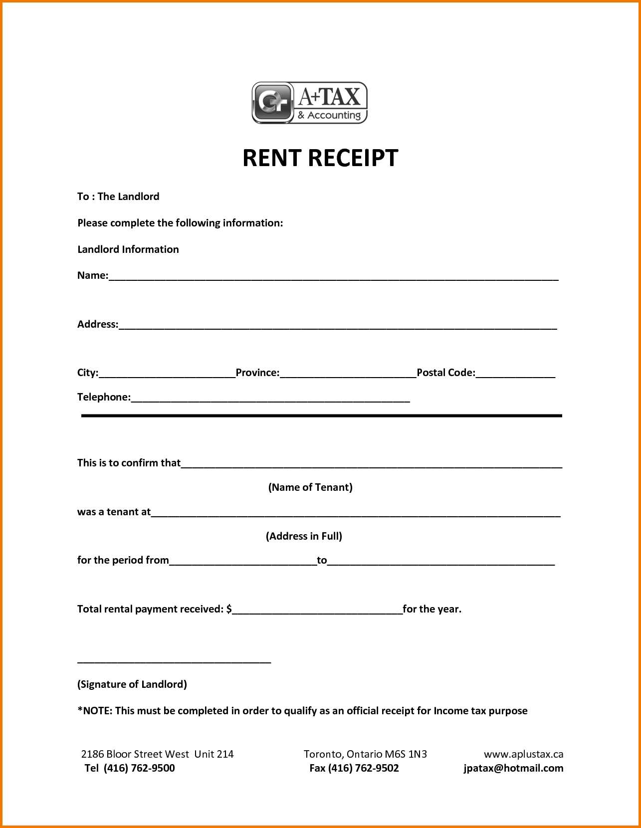 landlord receipt template