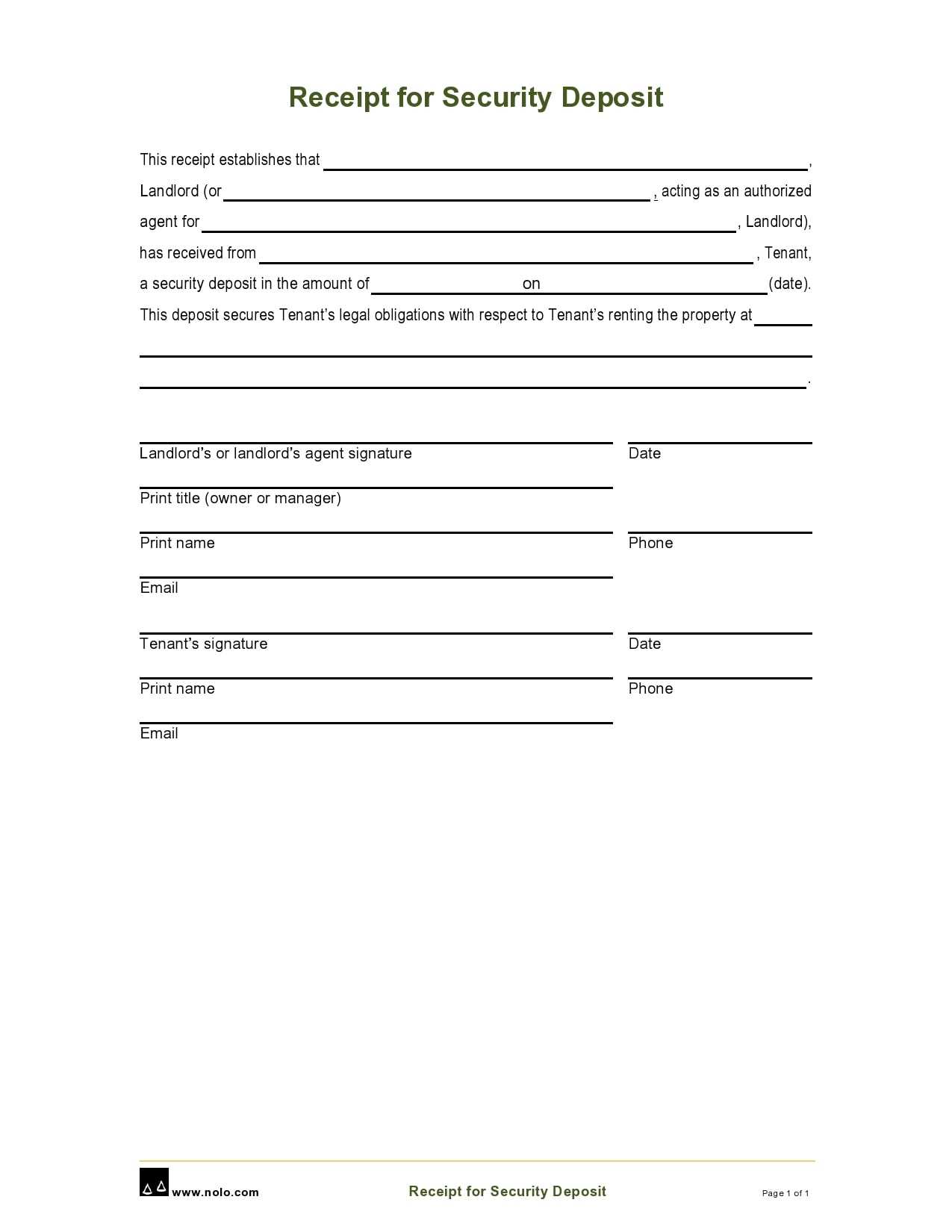 vehicle deposit receipt template