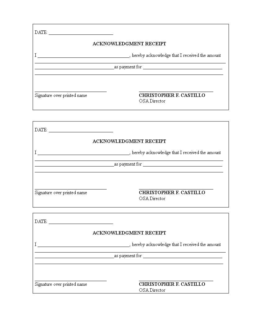 acknowledgement receipt template excel