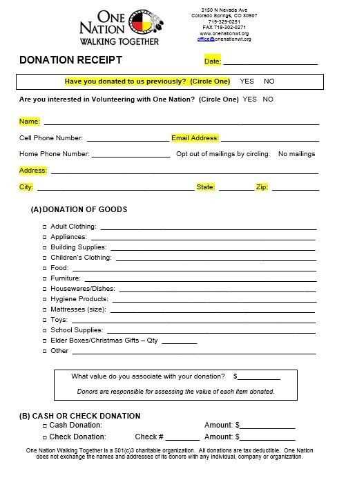 templates for a receipt of donation to a non profit organization
