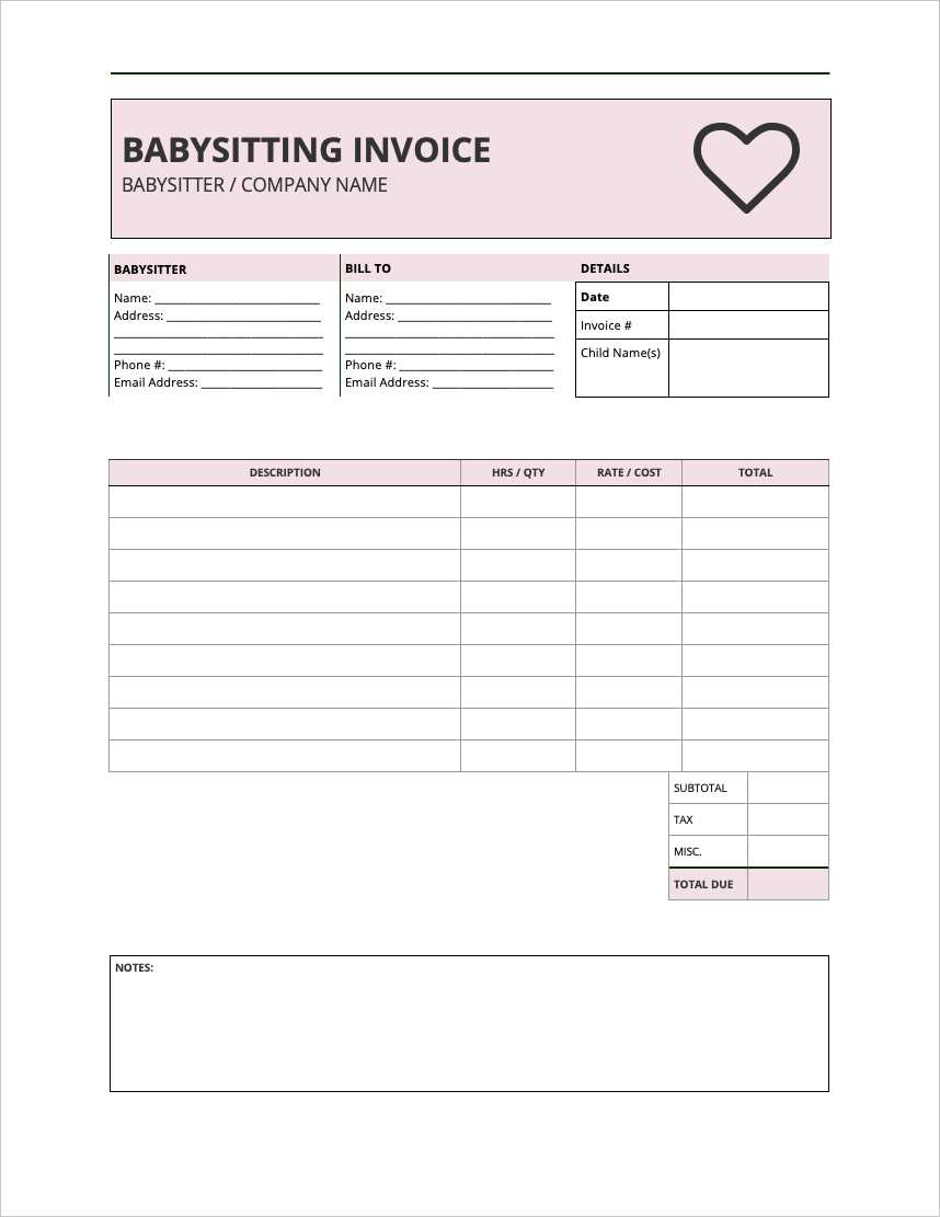 child care receipt template canada