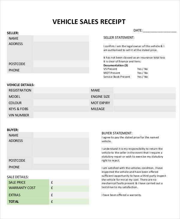 free used car sales receipt template ukcar sale document