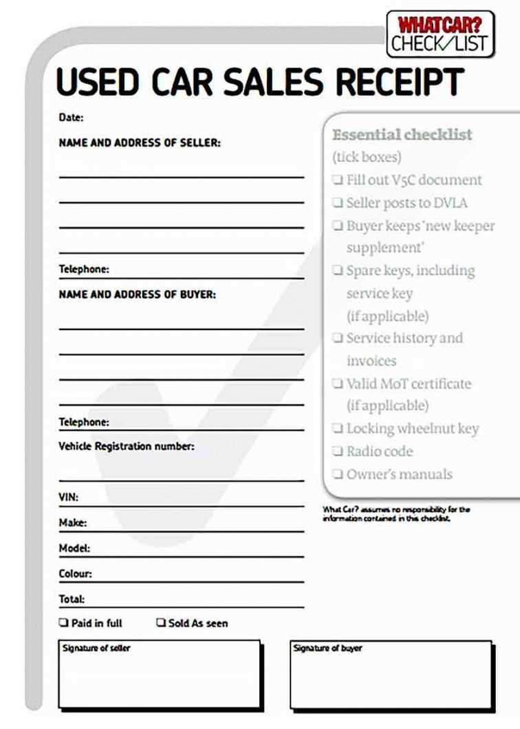 Receipt of sale of vehicle template