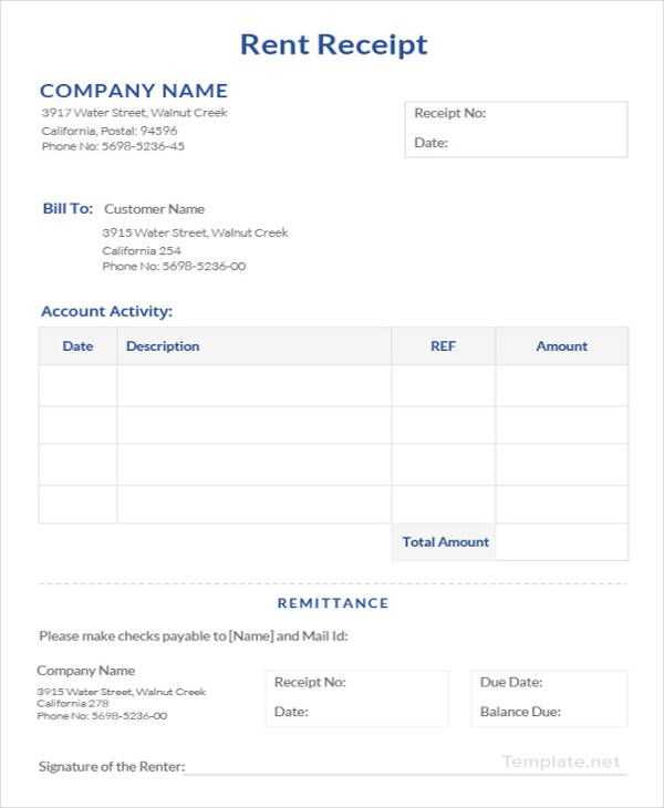 rent receipt template balance due