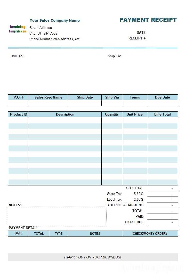 construction down payment receipt template