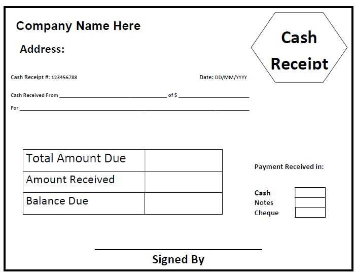 free cash receipt template australia