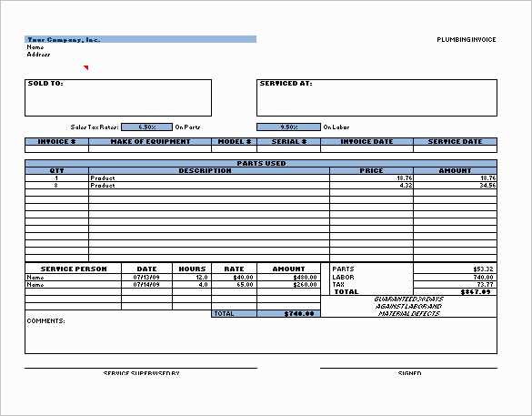 Free plumber receipt template