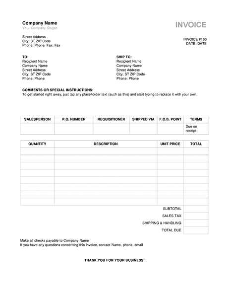 free invoice receipt template