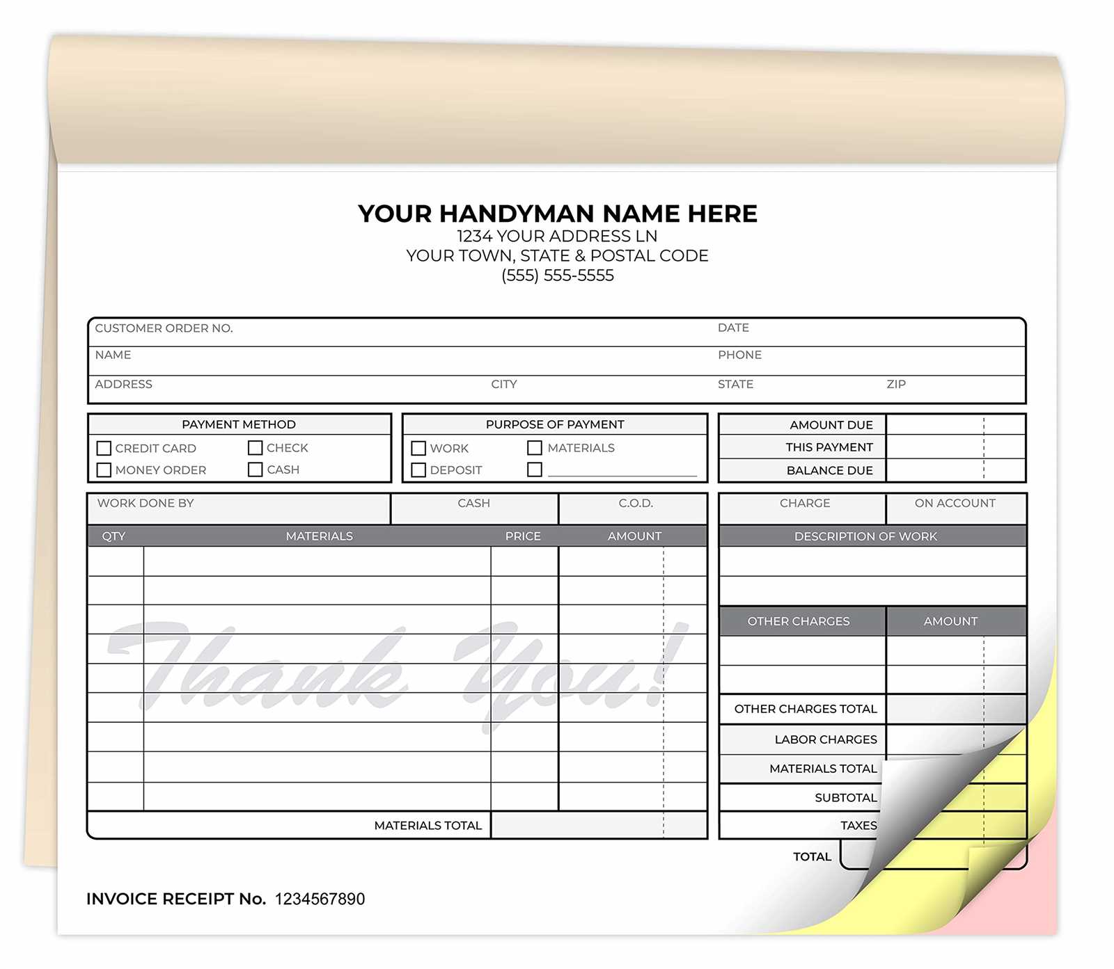 Handyman receipt template