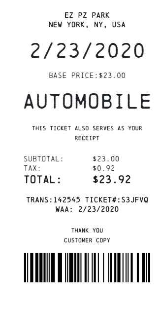Parking receipt templat