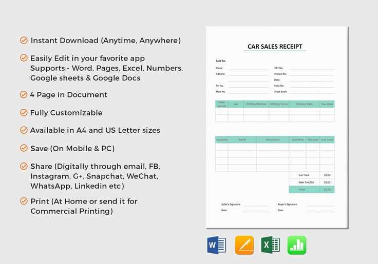 car sale receipt template excel