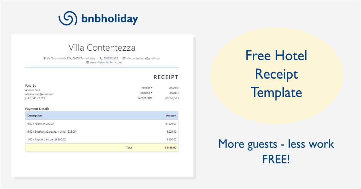 holiday inn receipt template