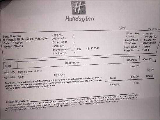 holiday inn receipt template