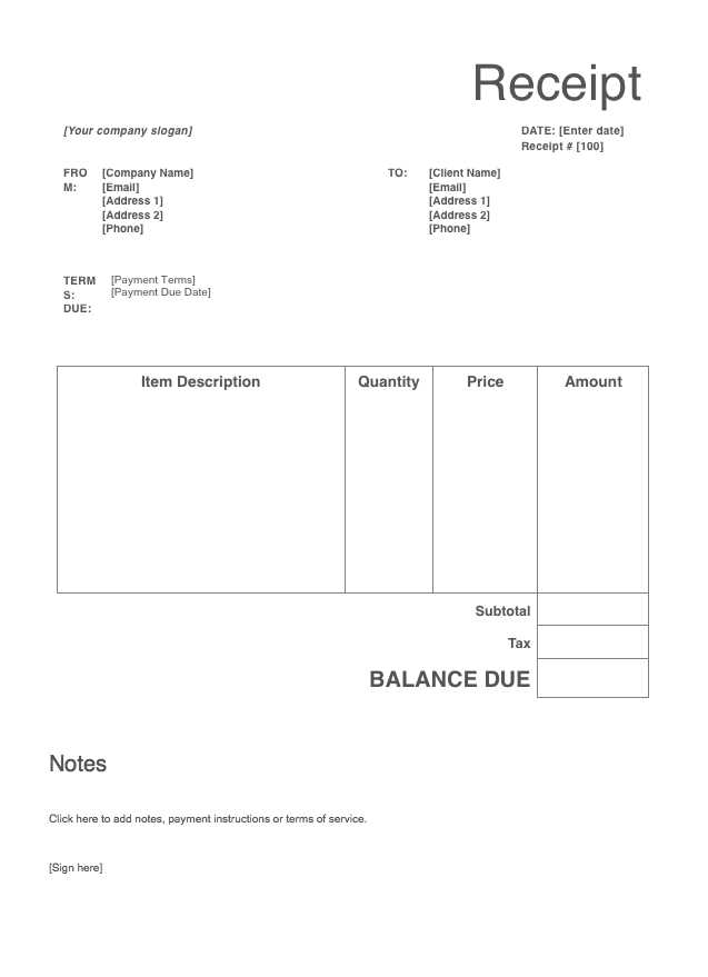 home business receipt template