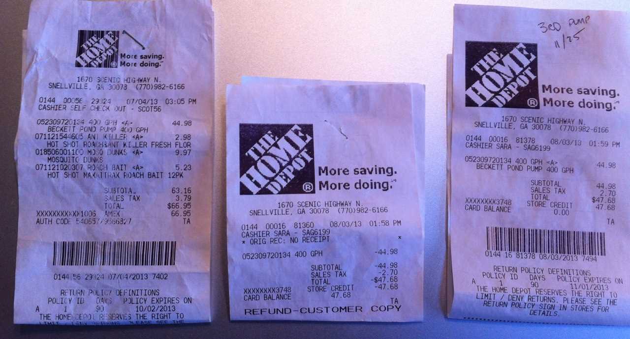 home depot receipt templates