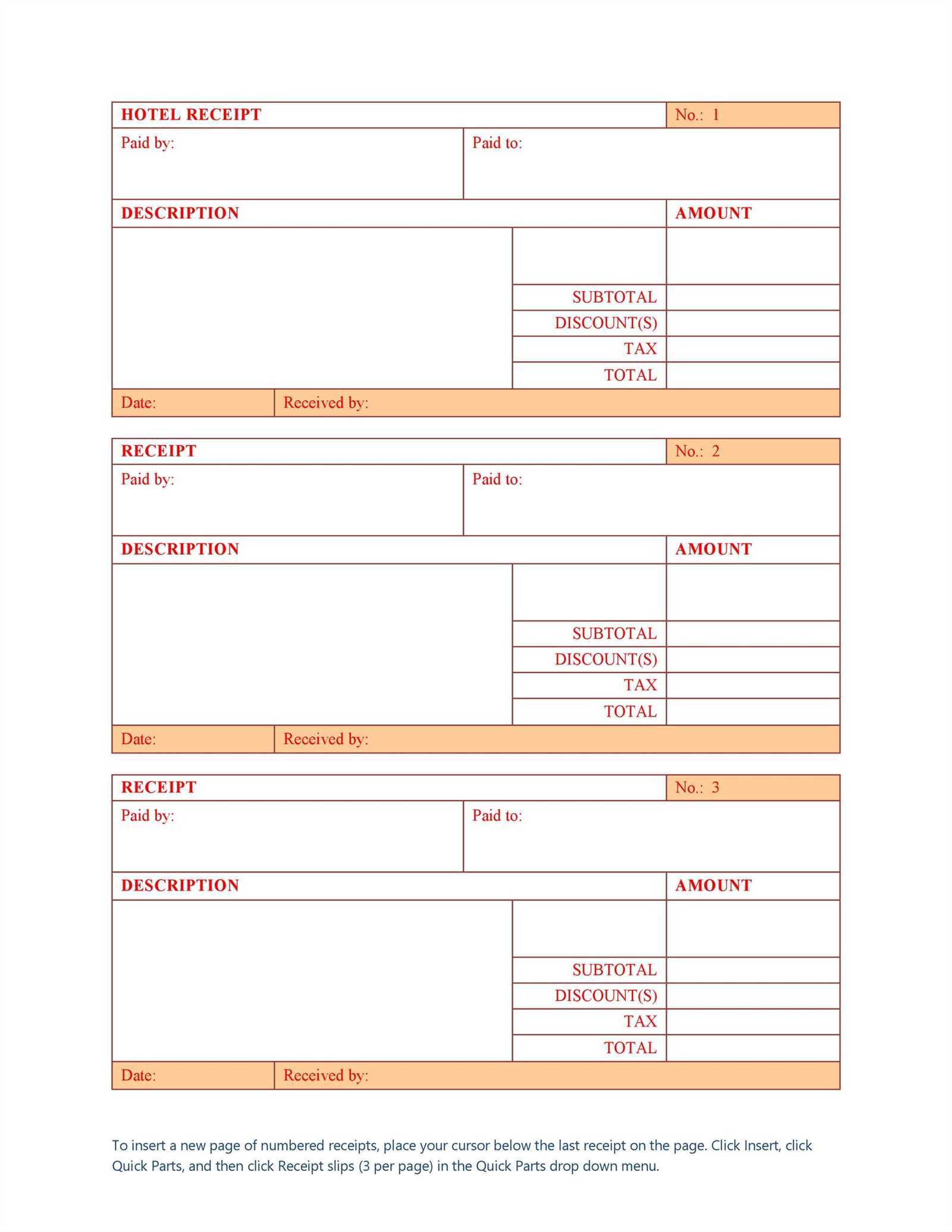 hotel check out receipt template