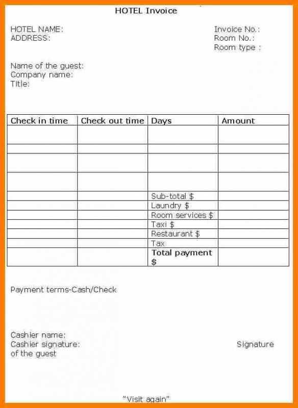 hotel check out receipt template