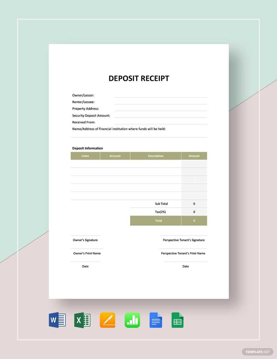 house deposit receipt template