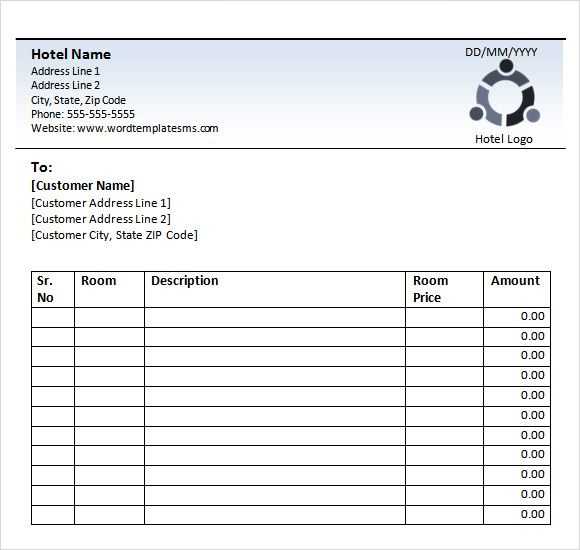 hotel room receipt template