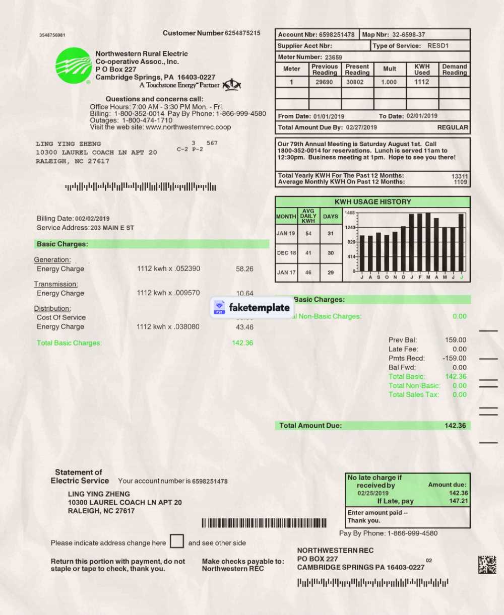 southern california utility bill receipt template