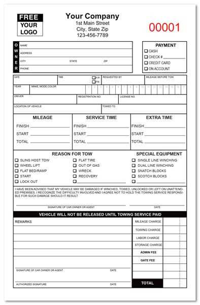 florida towing receipt template