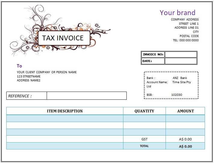 invoice receipt template australia