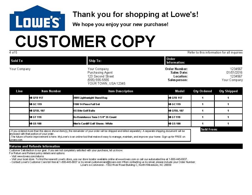 lowes online receipt template