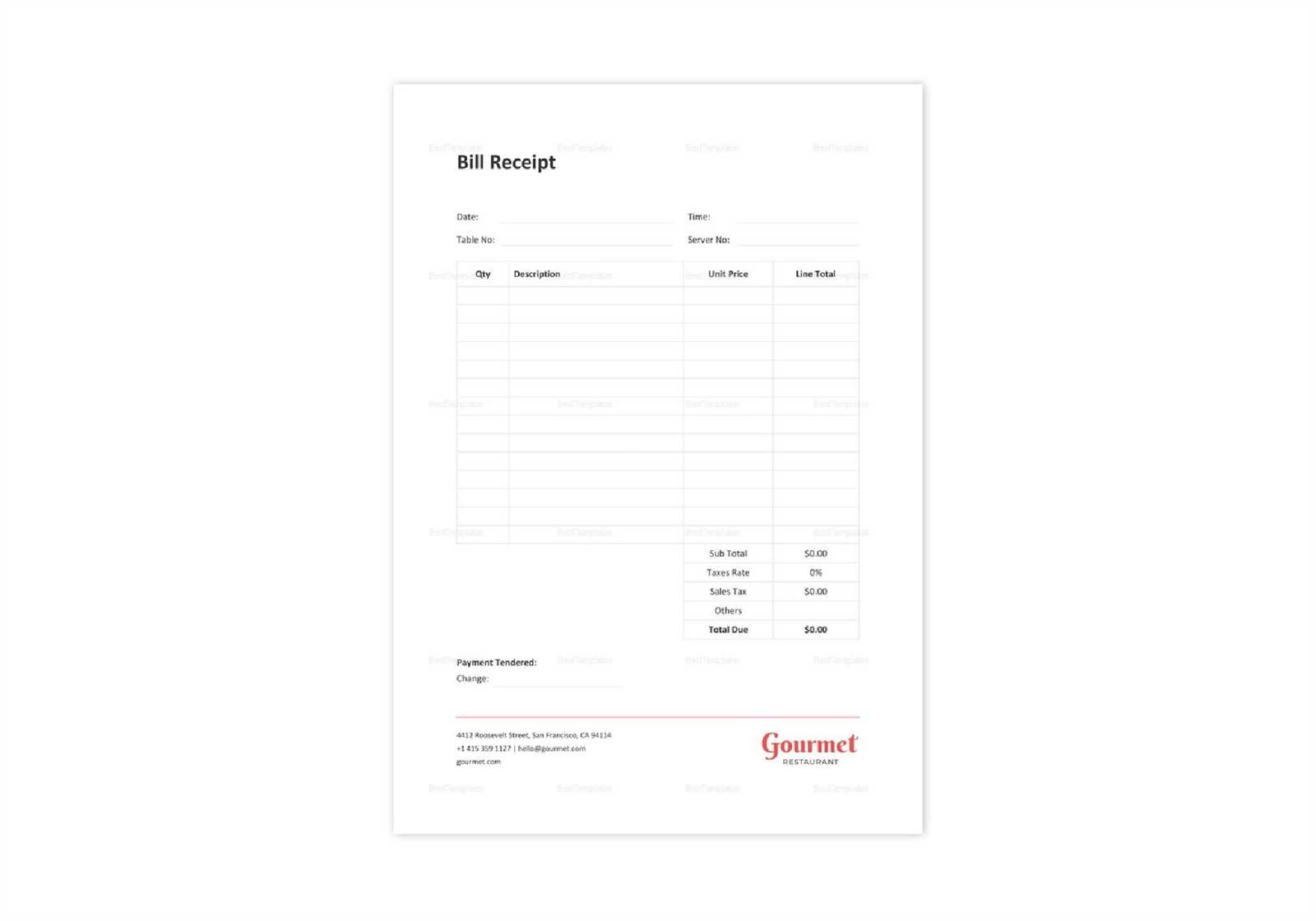 generic receipt template restaurant