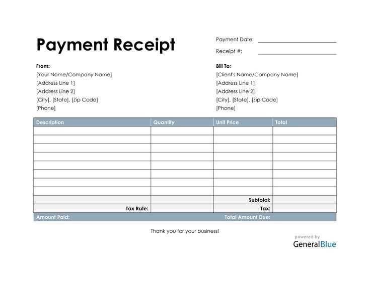 advance payment receipt template